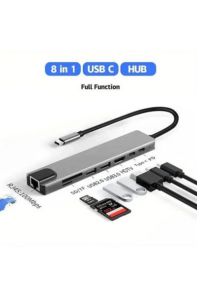 Choice 8 in 1 8in1 Type C Hub USB C 8 In 1 USB3.1 To 4K HDMI Adapter with RJ45 SD/TF Card Reader PD Fast Ch