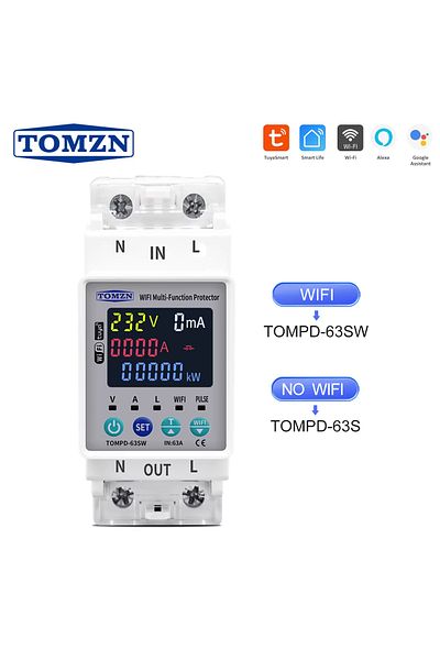 TOMZN No Wifi Tompd-63s 63a 110v 2230v Wifi Smart Switch Smartlife Kwh Metering Circuit Breaker Tim