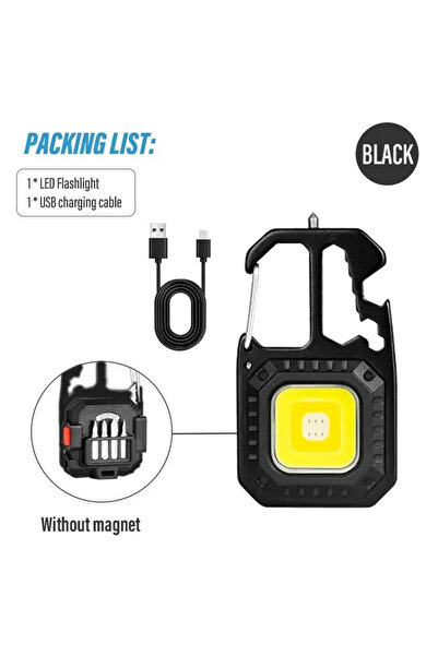 ZHIYU BLACK Mini LED Keychain Multifunctional Portable Flashlight Emergency COB Work Light USB Rechargeabl