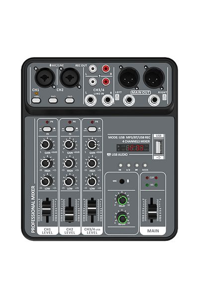 Choice Light Grey 4 Channel Audio Mixer 48V Phantom Power USB Studio Sound Mixers Bluetooth DJ Console Mixi