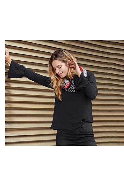 Tchibo Women Crew Neck Plain Long Sleeve Blouse, Black