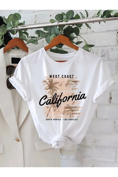 PENTHİLUS West Coast California Women's Graphic T-Shirt - 100% Cotton, Casual Round Neck Short Sleeve T-Shirt