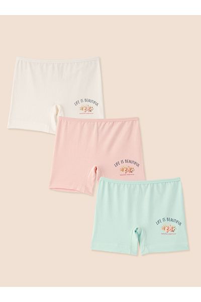 natuline Girl's Organic Cotton Lycra Boxer Life Is Beautiful 3 Pack