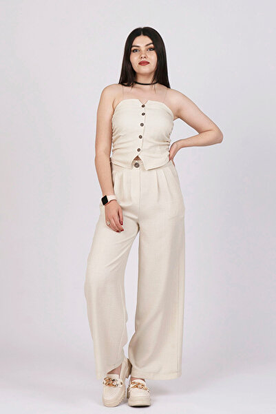 MissVina Στράπλες λινό σετ δύο τεμαχίων 1142