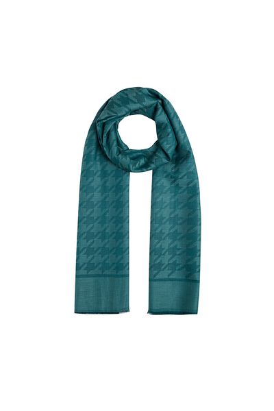 ipekevi Petrol Green Houndstooth Patterned Cotton Silk Shawl