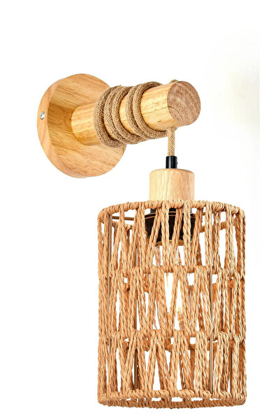 Choice مصباح حائط أسطواني الشكل بتصميم حبل القنب بدون لمبة، مصباح حائط أسطواني الشكل لغرفة النوم، منزل ريفي C