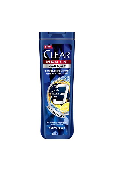 Clear Men 3in1 Active Fresh Shampoo Body & Face Wash 400 ml
