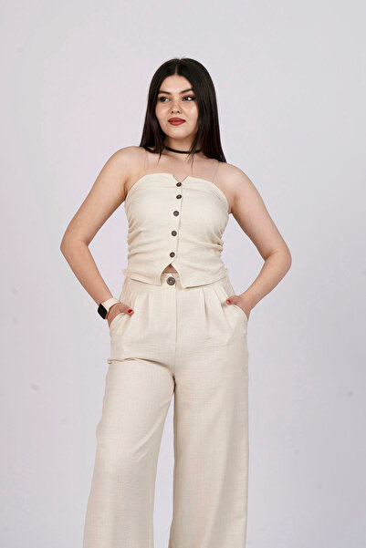 MissVina Στράπλες λινό σετ δύο τεμαχίων 1142