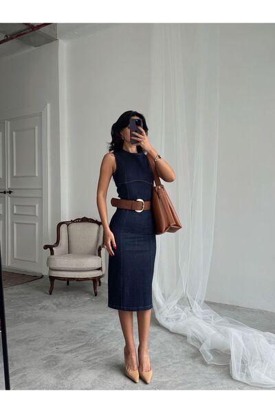 mydukkan.co Sıfır Kol Denim Elbise