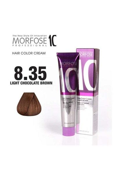 Morfose Morfose 10 Hair Color Cream with Argan Oil - Light Chocolate Brown (8.35), 100ml