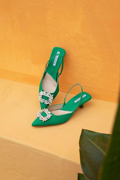 STRASWANS Bates Women's Heeled Stone Detail Fabric Sandals Green