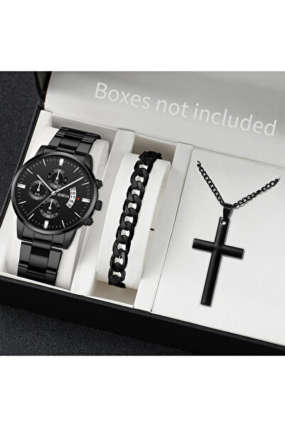 Choice مجموعة سوداء بدون صندوق مكونة من 3 قطع/مجموعة ساعة رجالية أنيقة بسوار ...