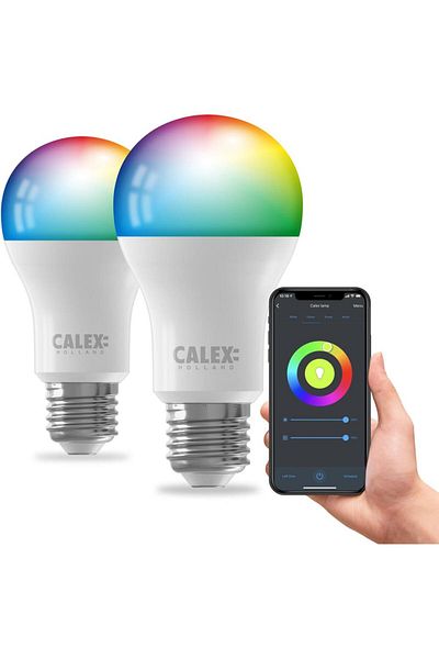 Calex Set of 2 smart RGB LED bulbs Calex, Wi-Fi, A60, E27, 9.4W, 806 lm, dimmable, white and colored light