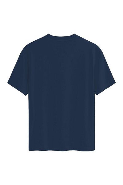 SOFTWAY Unisex Crew Neck 100% Organic Cotton Plain Oversize T-shirt - ΣΚΟΥΡΟ ΜΠΛΕ