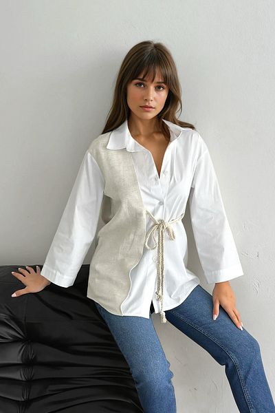FEMELLE Cămașă de damă din bumbac cu design detaliat cu șireturi din paie
