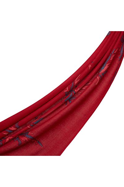 ipekevi Burgundy Sadberk Patterned Wool Silk Shawl