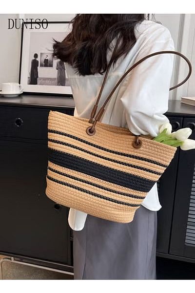 Generic Duniso Women's One-shoulder Tote Bag Straw Design Handbag Large Capacity Bucket Bag Crossbody
