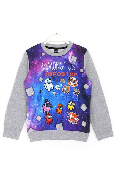 AMONG US Boy's Gray Game Characters Printed Sweatshirt