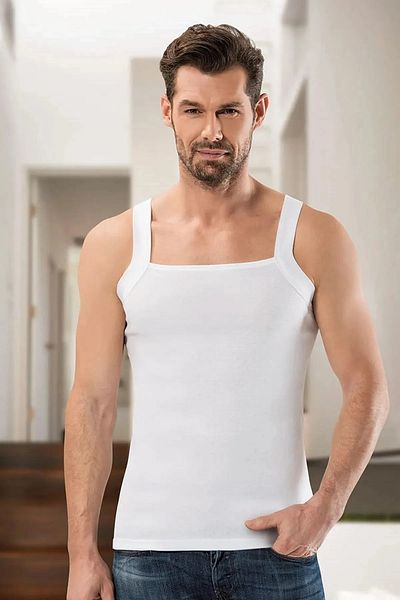 Anıt 6 Pieces Strapped Square Collar Men's Undershirt 100% Cotton (Ribbed)