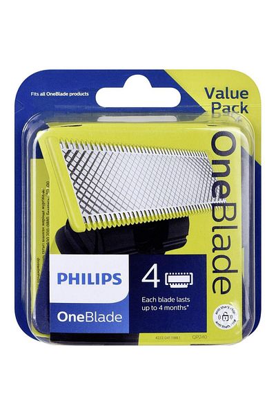 Philips OneBlade QP240/50 replacement blade kit 4 blades, compatible with OneBlade and OneBladePro, Green