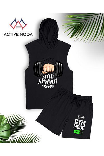 ACTIVE MODA -Women's Printed Stay Strong Short Sleeve Tshirt-Shorts Set 2 Pcs Large Size Oversized