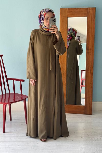 Mevra Shawl Collar Ferace Dress Khaki