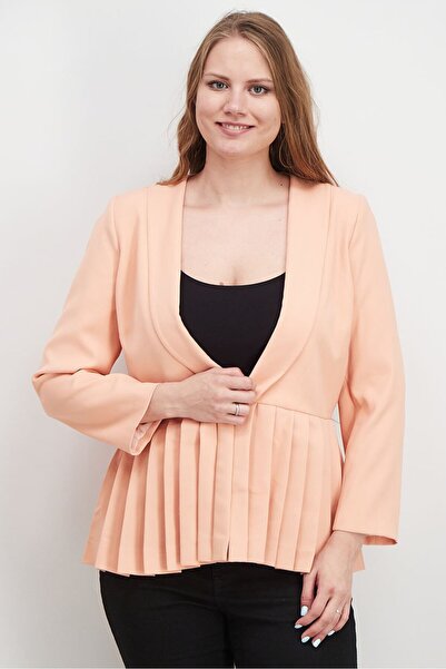 Uterqüe Women Regular Fit Pleated Casual Blazer, Light Orange