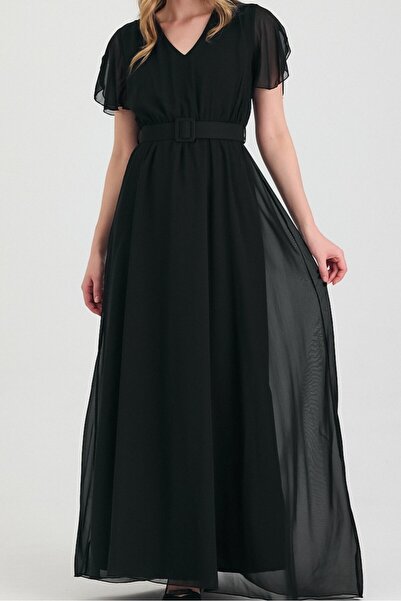 Ceylen Μακρύ φόρεμα σιφόν με λεπτομέρεια ζώνης