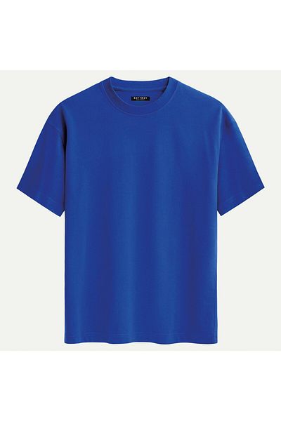 SOFTWAY Unisex Crew Neck 100% οργανικό βαμβάκι με χοντρή υφή μονόχρωμο μπλουζάκι - SAKS BLUE