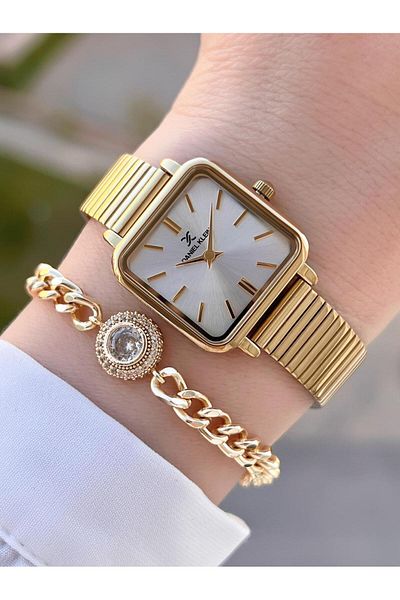 Daniel Klein Steel Cord Square Case Women's Wristwatch with 2 Years Warranty Bracelet Gift