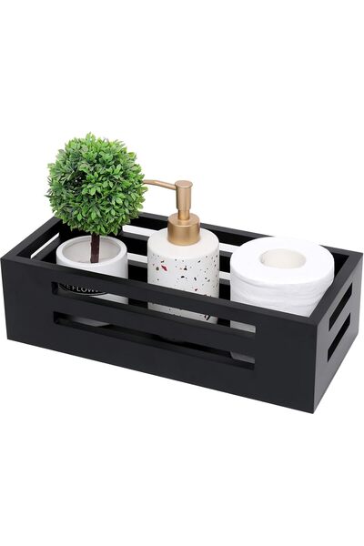 Generic Black Wooden Bathroom Storage Box for Toilet Tank Topper and Toilet Paper Organizer Basket