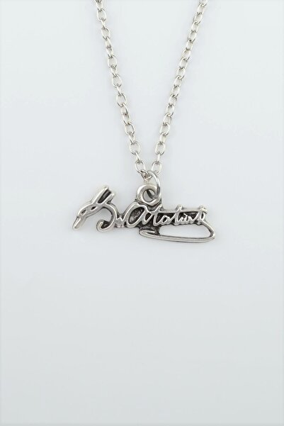 ıdr Mustafa Kemal Atatürk İmzalı Gümüş Kaplama Düz Zincir Kolye