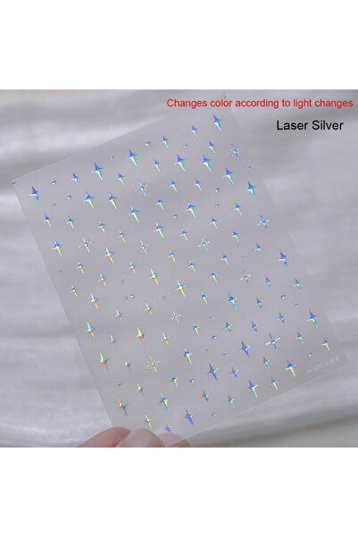 NAILFYOU TO3232LSY قطعة واحدة من ملصقات الأظافر الفضية خماسية الأبعاد، ملصقات...