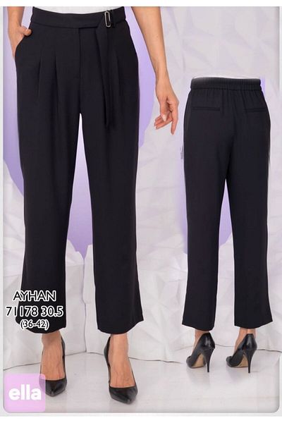AYHAN Elastic Waist Belt Buckle Loose Trousers