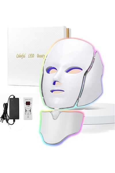 fulina Blue Red Light Therapy Mask for Face, 7 Colors LED Light Therapy,Skin Care for Face and Neck at Home