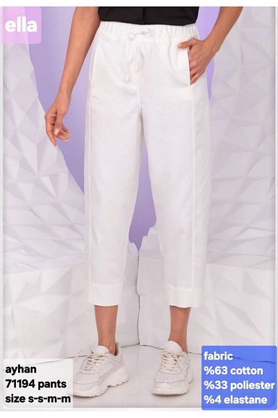 AYHAN Cotton Trousers with Elastic Waist and Side Pockets