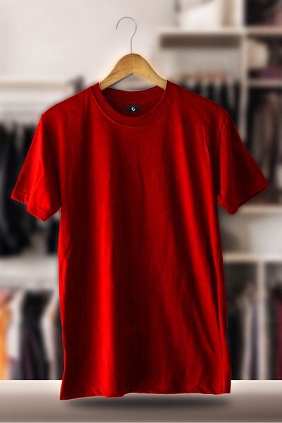 SELF CONTROL Cotton Oversize Plain Unprinted 3 Thread Raised Red T-Shirt