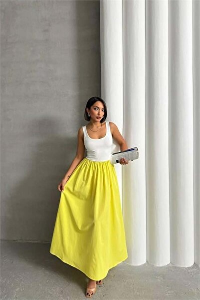 Dipmoda Λευκό Δίχρωμο Φόρεμα Αθλητικού Τύπου με Τιράντες DPG089