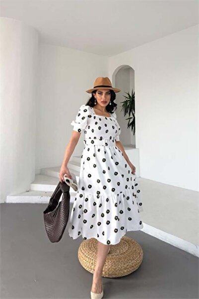 Dipmoda Τετράγωνος γιακάς Ζώνη li Με φλοράλ μοτίβο Midi μήκος Φόρεμα ειδικής ...