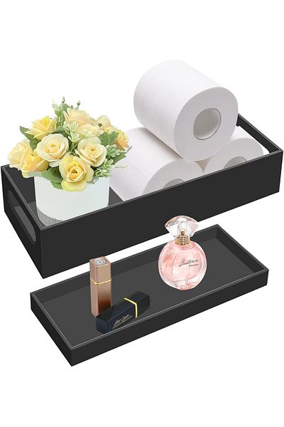 Generic Black Acrylic Toilet Tank Basket - Modern Paper Storage Tray for Bathroom Organization