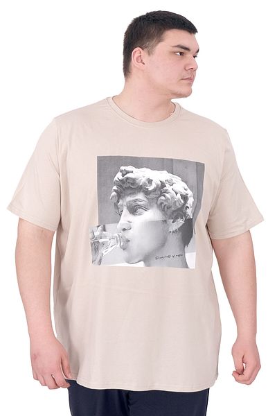 ModeXL Ανδρικό μπλουζάκι μεγάλου μεγέθους - Crew Neck,模式 XL Mode U25027 Beige