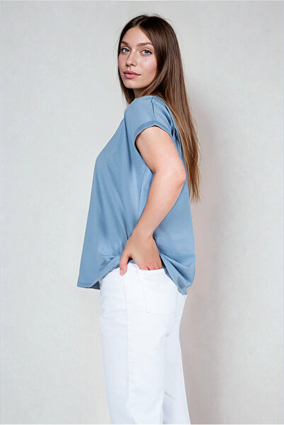 Kyron Γυναικείο μπλουζάκι από 100% βαμβακερό ριγέ χαμηλό μανίκι - με διαφορετ...