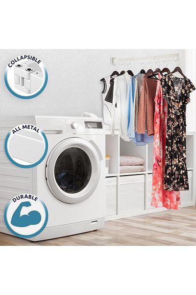 COOYA Foldable wall-mounted clothes drying rack, lightweight and durable, retractable, for balcony, white