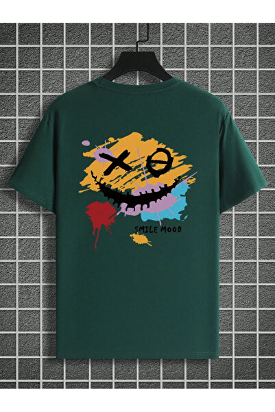 Revasser Unisex Men/Women Smile Custom Printed Oversize Cotton Crew Neck T-Shirt