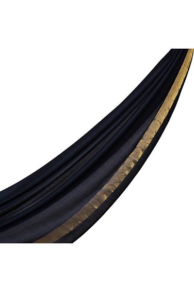 ipekevi Μαλλί μεταξωτό σάλι με ρίγες Navy Blue Gold