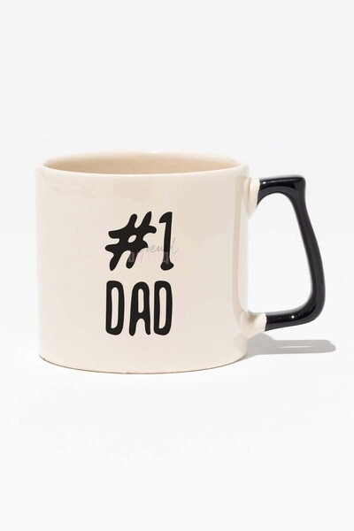 qoeuyl boutique Number One Dad Babalar Günü Hediye Baskılı Siyah Kulplu Moder...