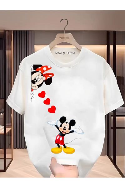 New Shine Μπλουζάκι με στάμπα Mickey and Minnie Mouse Plus Size Oversize