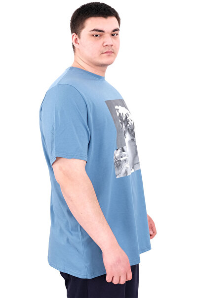 ModeXL Чоловіча футболка великого розміру - Синя Mode XL - Велосипедна комір STATUE U25027
