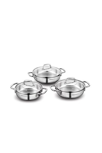 KORKMAZ Perla Turkish Steel Omelette Set 18/10 with Transparent Lid, 6 Pieces