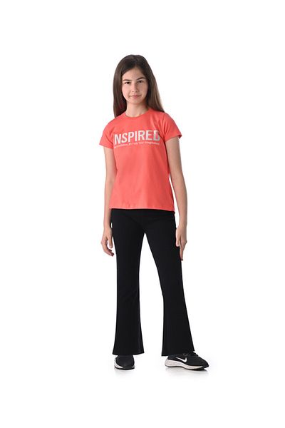 Victor and Jane Athleisure 2 Pc Set with Slogan Print Stylish Top and Flared Solid Leggings